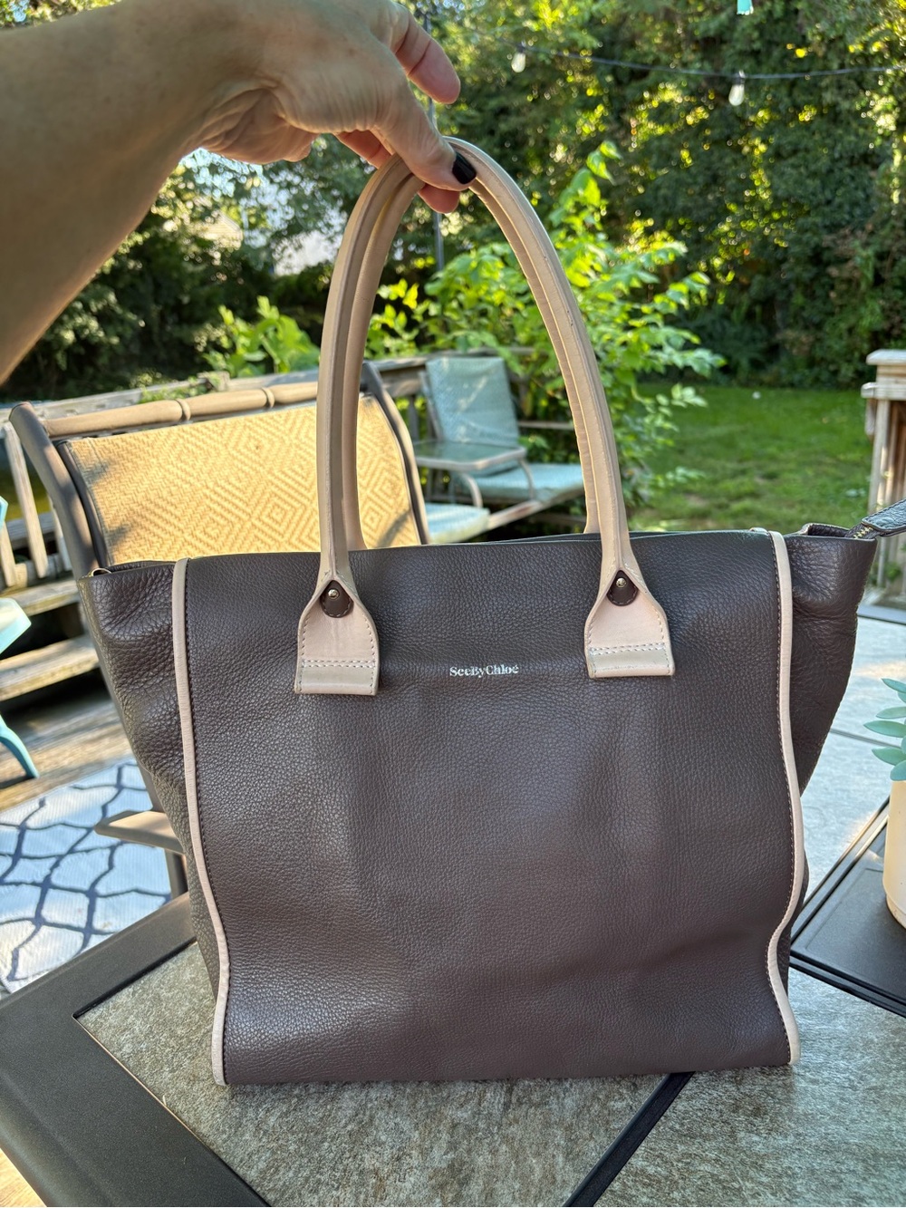See By Chloe Brown Leather Tote with Cream Trim - Picture 11 of 13